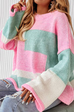 Load image into Gallery viewer, Color Block Round Neck Drop Shoulder Sweater