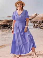 Load image into Gallery viewer, Plus Size Lace Detail Tie Neck Short Sleeve Maxi Dress