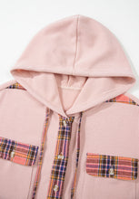 Load image into Gallery viewer, Waffle Knit Plaid Patchwork Drawstring Hooded Shacket