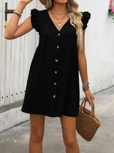 Load image into Gallery viewer, Button Up V-Neck Cap Sleeve Mini Dress