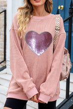 Load image into Gallery viewer, Valentine’s Day Sequin Heart Round Neck Long Sleeve Sweatshirt