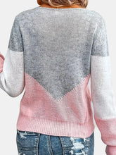 Load image into Gallery viewer, Openwork Contrast Round Neck Long Sleeve Knit Top