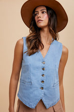 Load image into Gallery viewer, Annie Wear Button Down V-Neck Denim Vest