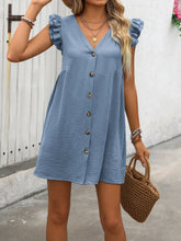 Load image into Gallery viewer, Button Up V-Neck Cap Sleeve Mini Dress