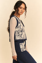 Load image into Gallery viewer, Davi &amp; Dani Lace Patch Open Front Denim Vest