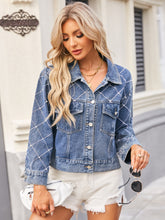 Load image into Gallery viewer, Pearl Trim Long Sleeve Denim Jacket