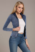 Load image into Gallery viewer, Basic Bae Pocketed Turtleneck Zip Up Denim Top