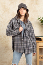 Load image into Gallery viewer, Drawstring Plaid Long Sleeve Hooded Jacket