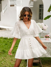 Load image into Gallery viewer, Lace Cutout Surplice Half Sleeve Dress