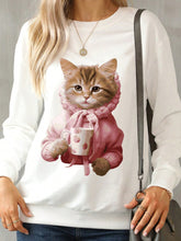 Load image into Gallery viewer, Cat Round Neck Long Sleeve Sweatshirt