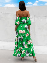 Load image into Gallery viewer, Pleated Floral Off-Shoulder Short Sleeve Midi Dress