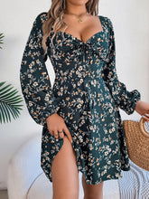 Load image into Gallery viewer, Printed Sweetheart Neck Balloon Sleeve Mini Dress