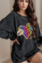 Load image into Gallery viewer, Leopard Heart Drop Shoulder Long Sleeve Sweatshirt