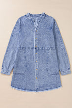 Load image into Gallery viewer, Raw Hem Button Down Long Sleeve Denim Dress