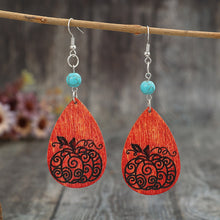 Load image into Gallery viewer, Turquoise Wooden Pumpkin Teardrop Earrings