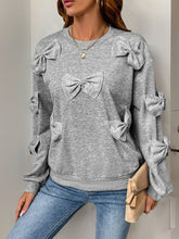 Load image into Gallery viewer, Perfee Bow Round Neck Long Sleeve Sweatshirt