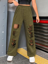 Load image into Gallery viewer, Distressed Elastic Waist Straight Leg Pants