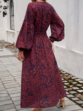 Load image into Gallery viewer, Split Printed Surplice Long Sleeve Midi Dress