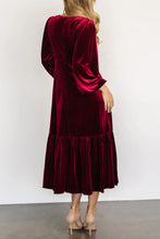 Load image into Gallery viewer, V-Neck Long Sleeve Midi Velvet Dress