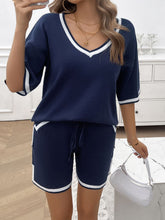 Load image into Gallery viewer, Contrast Trim V-Neck Top and Shorts Set