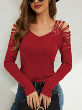 Load image into Gallery viewer, Rhinestone Cutout Long Sleeve T-Shirt