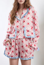 Load image into Gallery viewer, Valentine’s Day Frill Strawberry Print Flounce Sleeve Top and Shorts Lounge Set