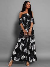 Load image into Gallery viewer, Pleated Floral Off-Shoulder Short Sleeve Midi Dress