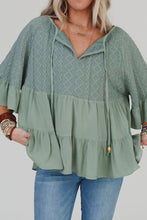 Load image into Gallery viewer, Ruffled Tie Neck Three-Quarter Sleeve Blouse