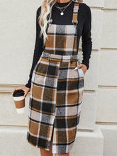 Load image into Gallery viewer, Slit Plaid Wide Strap Overall Dress