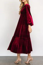 Load image into Gallery viewer, V-Neck Long Sleeve Midi Velvet Dress