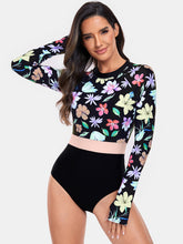 Load image into Gallery viewer, Flower Round Neck Long Sleeve One-Piece Swimwear