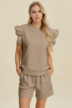 Load image into Gallery viewer, Double Take Full Size Texture Round Neck Ruffle Sleeve Top and Shorts Set