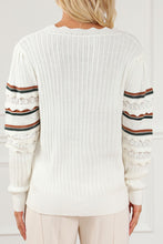 Load image into Gallery viewer, Striped Hollow Out Round Neck Long Sleeve Sweater