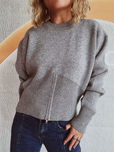 Load image into Gallery viewer, Round Neck Half Zip Long Sleeve Sweater