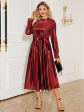 Load image into Gallery viewer, Tie Waist Long Sleeve Midi Dress