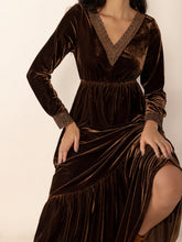 Load image into Gallery viewer, Lace Detail V-Neck Long Sleeve Maxi Dress