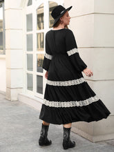 Load image into Gallery viewer, Plus Size Minka Lace Detail V-Neck Long Sleeve Midi Dress