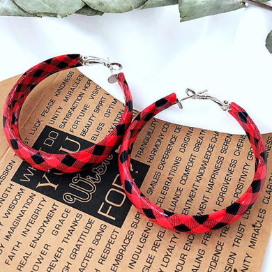 Plaid PU Leather Hoop Earrings