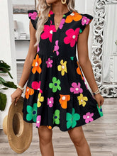 Load image into Gallery viewer, Ruffled Printed Notched Cap Sleeve Dress