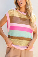 Load image into Gallery viewer, Sydney Color Block Round Neck Cap Sleeve Knit Top