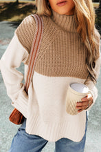 Load image into Gallery viewer, Slit Color Block Turtleneck Long Sleeve Sweater