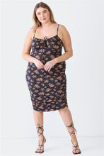 Load image into Gallery viewer, Blue Leopard Plus Size Ruched Floral Square Neck Cami Dress