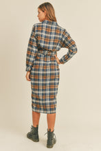 Load image into Gallery viewer, Mable Plaid Flannel Front Tie Button Down Shirt Dress