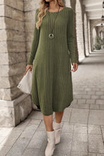 Load image into Gallery viewer, Ribbed Curved Hem Round Neck Long Sleeve Dress