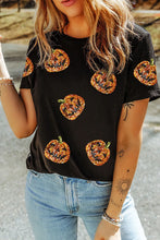 Load image into Gallery viewer, Sequin Pumpkin Round Neck Short Sleeve T-Shirt