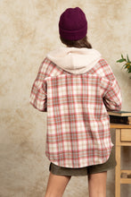 Load image into Gallery viewer, Drawstring Plaid Long Sleeve Hooded Jacket