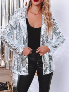 Sequin Lapel Collar Long Sleeve Blazer