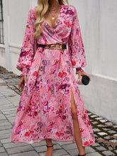 Load image into Gallery viewer, Split Printed Surplice Long Sleeve Midi Dress