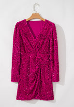 Load image into Gallery viewer, Sequin Surplice Long Sleeve Mini Dress