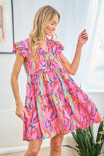 Load image into Gallery viewer, First Love Full Size Printed Ruffle Cap Sleeve Tiered Dress